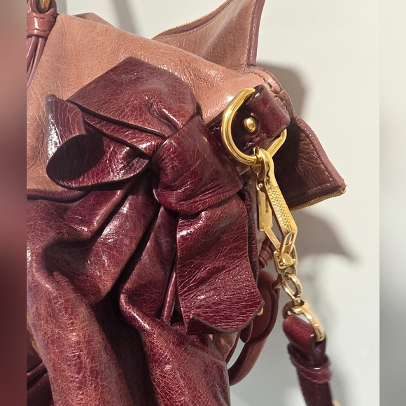 Authentic Miu Miu Vitello Lux Bow Pink and Burgundy 2way Leather Bag - Picture 5 of 9